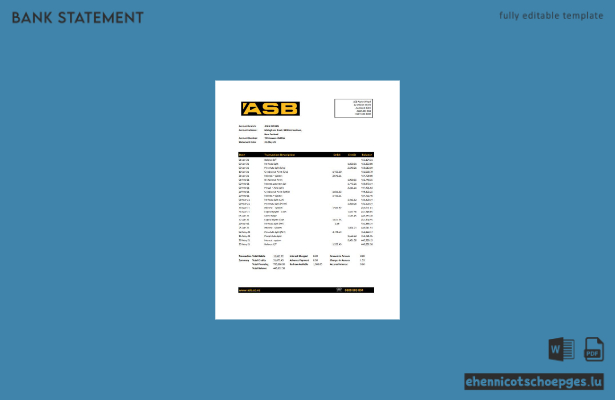 Beispiel eines Kontoauszugs der neuseeländischen ASB-Bank (Excel-Vorschau)